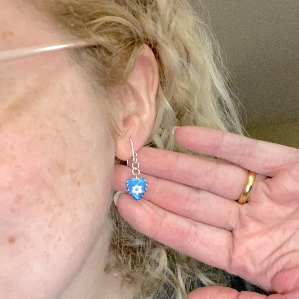 Handmade Glass Heart Star of David Earrings